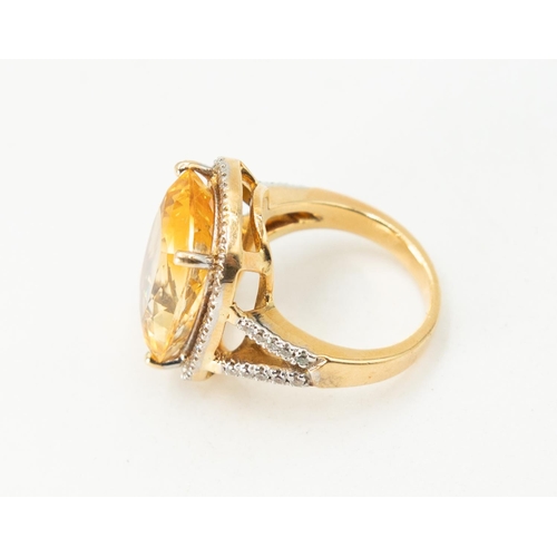 251 - Facet Cut 10 Carat Cognac Citrine Centre Stone Ring with Diamond Set Halo Surround Further Diamonds ... 