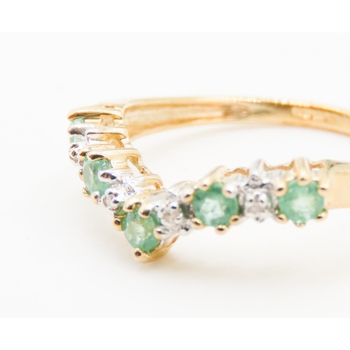 256 - Emerald and Diamond Set Ladies Wishbone Ring Mounted in 9 Carat Yellow Gold Ring Size L