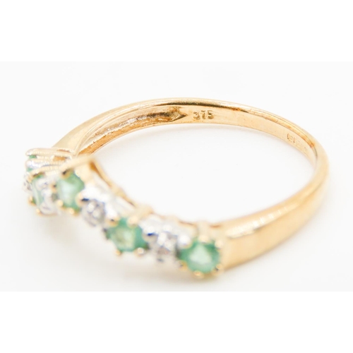 256 - Emerald and Diamond Set Ladies Wishbone Ring Mounted in 9 Carat Yellow Gold Ring Size L