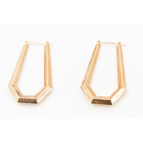 258 - Pair of 9 Carat Yellow Gold Geometric Form Hoop Earrings Each 4cm High