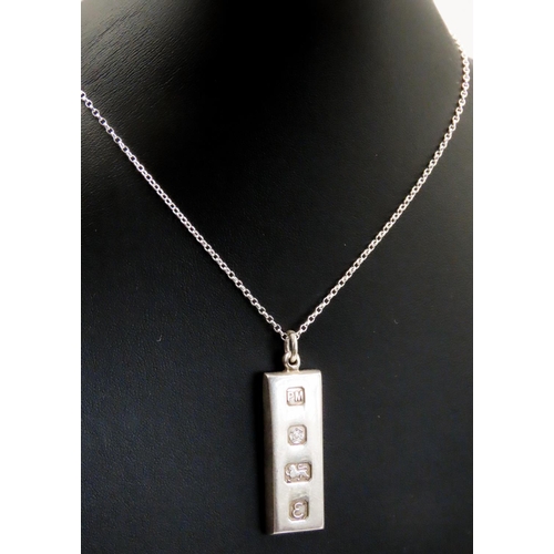 259 - Silver Ingot Bar Pendant 4cm High Set on Silver Chain 50cm Long