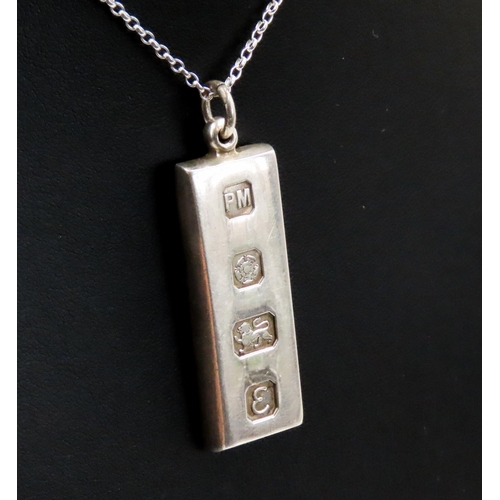 259 - Silver Ingot Bar Pendant 4cm High Set on Silver Chain 50cm Long