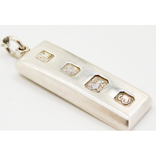 259 - Silver Ingot Bar Pendant 4cm High Set on Silver Chain 50cm Long