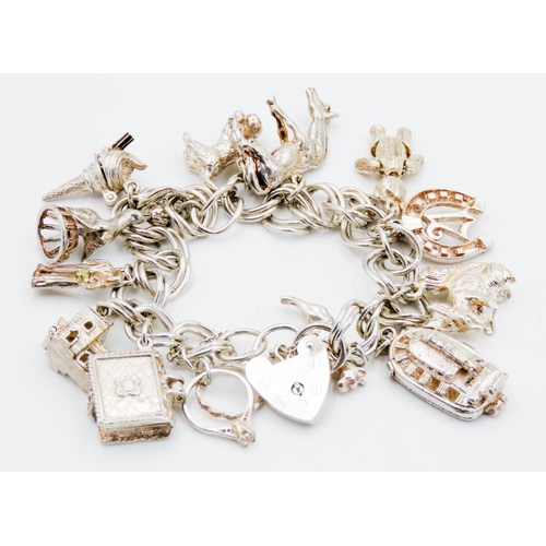 262 - Silver Double Link Charm Bracelet 18cm Long