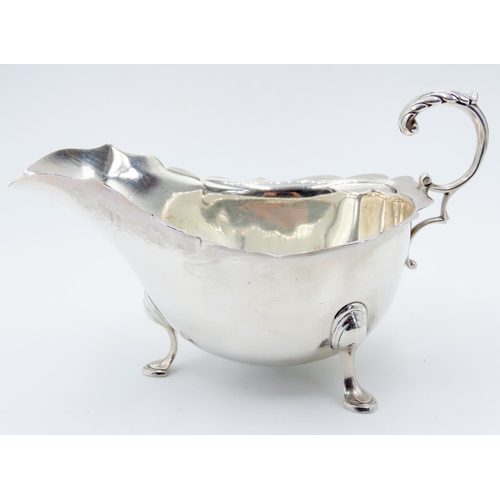 271 - Silver Gravy Boat Flying C Scroll Handle 8cm High 15cm Long