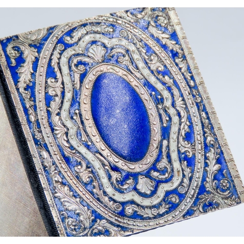 275 - Silver Mounted Enamel Work Decorated Folding Desk Top Photo Frame Double Sided 7cm Long 6cm Wide