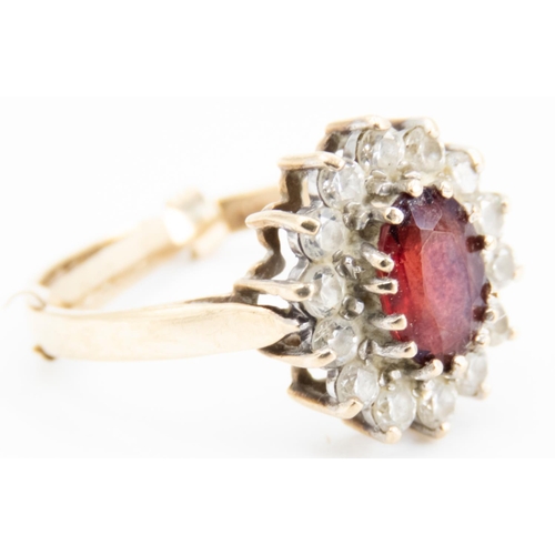 29 - Red Garnet and Gemstone Set Cluster Ring Mounted in 9 Carat Yellow Gold Ring Size P