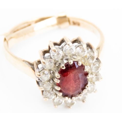 29 - Red Garnet and Gemstone Set Cluster Ring Mounted in 9 Carat Yellow Gold Ring Size P