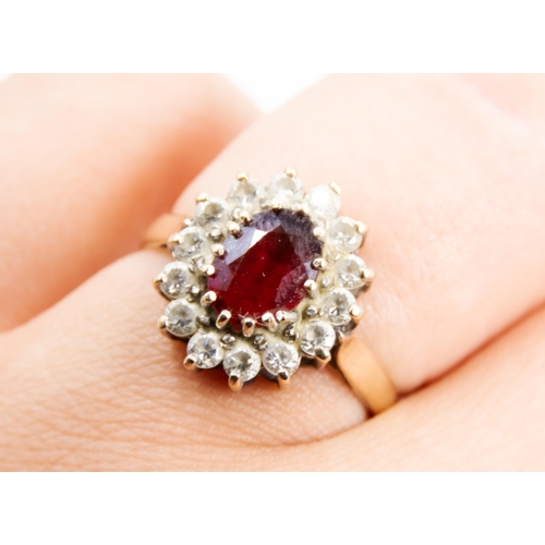 29 - Red Garnet and Gemstone Set Cluster Ring Mounted in 9 Carat Yellow Gold Ring Size P