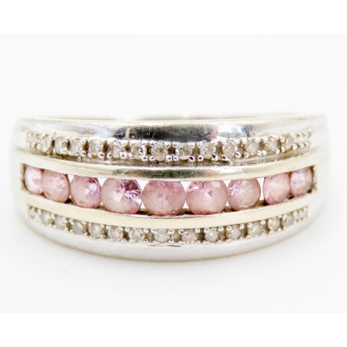 292 - Pink Tourmaline and Diamond Channel Set Ring Mounted in 9 Carat White Gold Ring Size L