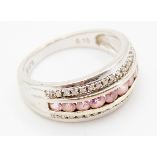 292 - Pink Tourmaline and Diamond Channel Set Ring Mounted in 9 Carat White Gold Ring Size L