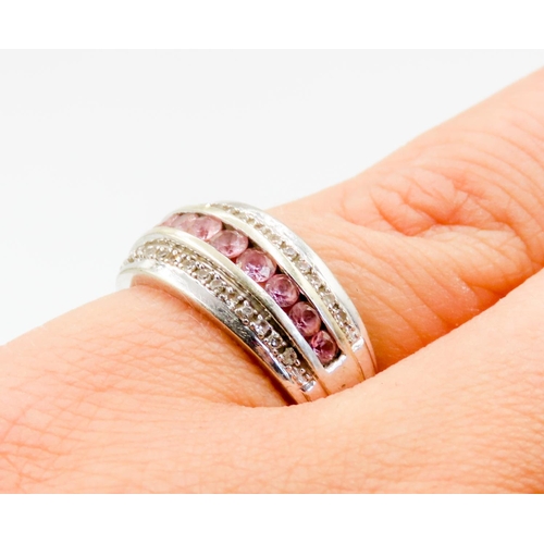 292 - Pink Tourmaline and Diamond Channel Set Ring Mounted in 9 Carat White Gold Ring Size L