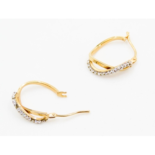 293 - Pair of 9 Carat Yellow Gold Gem set Crossover Form Hoop Earrings 1.5cm High