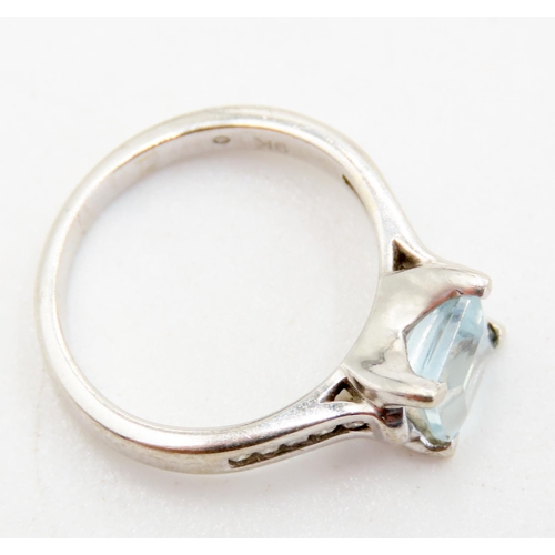 294 - Square Cut Aquamarine Solitaire Four Claw Set in 9 Carat White Gold Further Diamonds Set to Shoulder... 