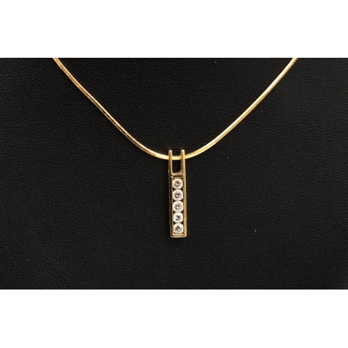 3 - Five Stone Diamond Set Bar Pendant Mounted in 18 Carat Yellow Gold 2cm High Set on 18 Carat Yellow G... 