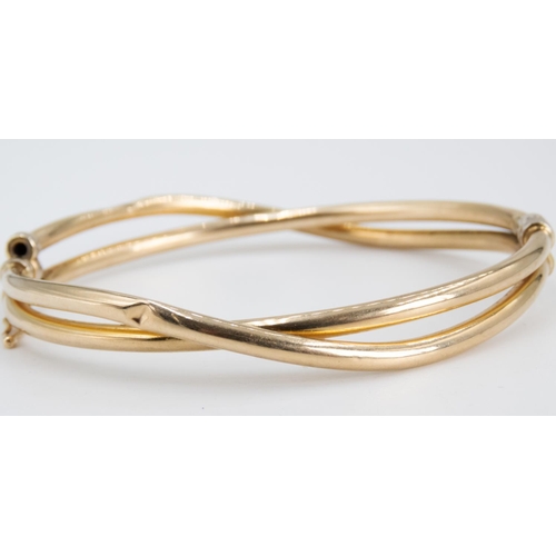 30 - 9 Carat Yellow Gold Crossover Form Bangle Bracelet Inner Width 6.5cm