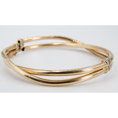 30 - 9 Carat Yellow Gold Crossover Form Bangle Bracelet Inner Width 6.5cm