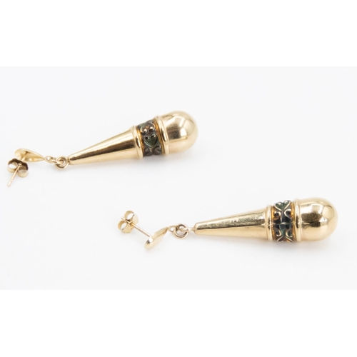 31 - Pair of 9 Carat Yellow Gold Torpedo Drop Form Earrings Each 4cm Drop