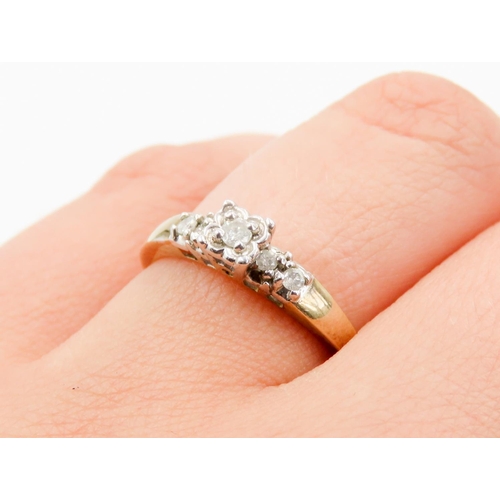 311 - Diamond Five Stone Ring Finely Detailed Set in 9 Carat Yellow Gold Ring Size P