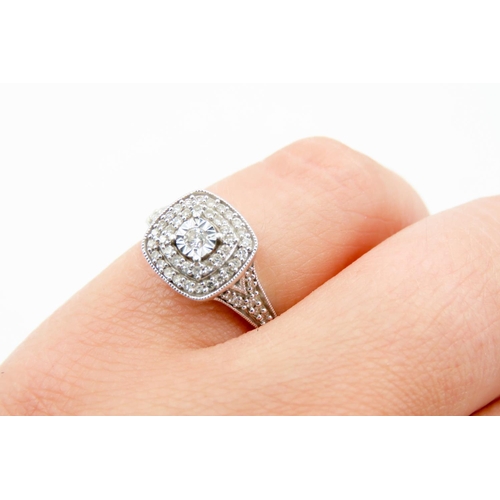 314 - Diamond Set Ladies Ring Mounted in 9 Carat White Gold Diamond Set Double Halo Surround Further Diamo... 