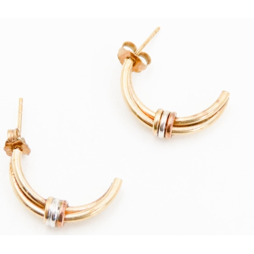 315 - Pair of 9 Carat Yellow Gold Crossover Form Earrings with Tri-Gold Knot Motifs 2cm High