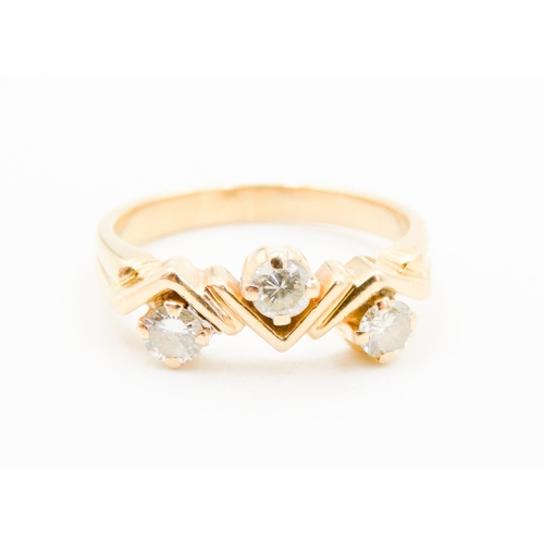 318 - Diamond Three Stone Set Geometric Form Ring Mounted in 18 Carat Yellow Gold Ring Size N