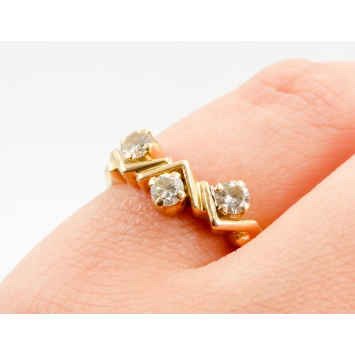 318 - Diamond Three Stone Set Geometric Form Ring Mounted in 18 Carat Yellow Gold Ring Size N