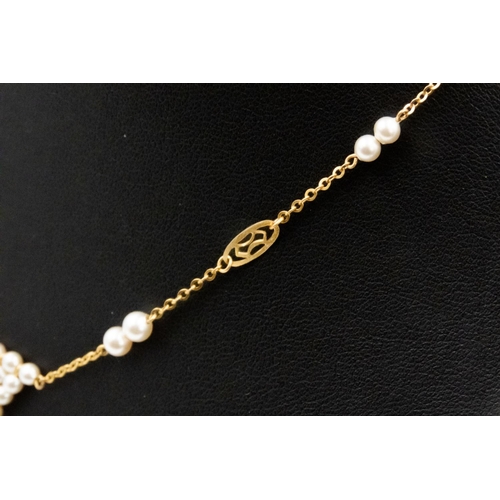 32 - Finely Detailed Ladies Pearl Set Necklace Mounted on 9 Carat Yellow Gold 40cm Long  Pearl Drop Furth... 