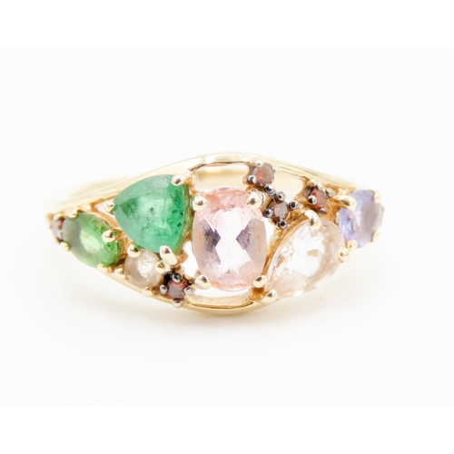 321 - Multi-Gem Cluster Ring Mounted on 10 Carat Yellow Gold Band Size N