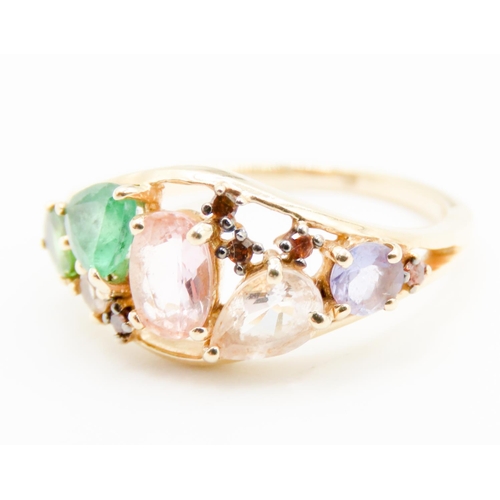 321 - Multi-Gem Cluster Ring Mounted on 10 Carat Yellow Gold Band Size N