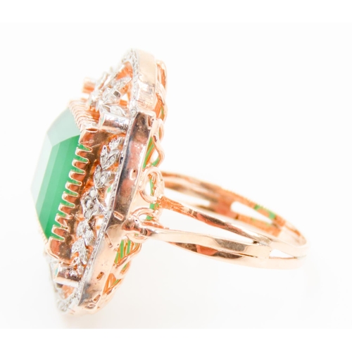 322 - Emerald and Diamond Set Statement Ring Attractively Detailed Set in 9 Carat Rose Gold and Silver Rin... 