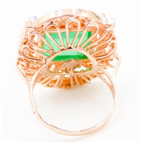 322 - Emerald and Diamond Set Statement Ring Attractively Detailed Set in 9 Carat Rose Gold and Silver Rin... 