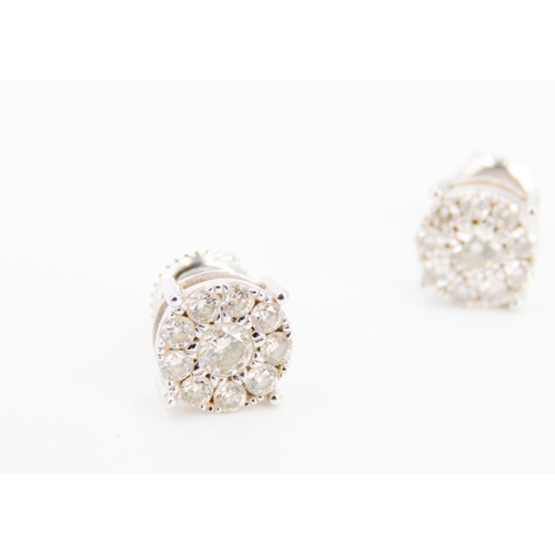 323 - Pair of Diamond Cluster Earrings Mounted in 9 Carat White Gold 6mm Diameter