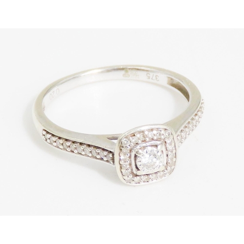 324 - Diamond Set Ladies Ring Mounted in 9 Carat White Gold Diamond Set Halo Surround Further Diamonds set... 