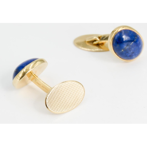 328 - Pair of Lapis Lazuli Set Cuff Links Mounted in 14 Carat Yellow Gold  1.5cm High