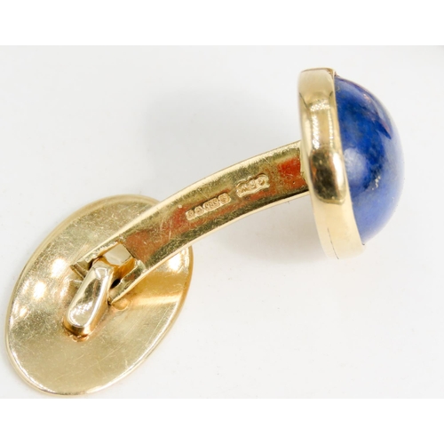 328 - Pair of Lapis Lazuli Set Cuff Links Mounted in 14 Carat Yellow Gold  1.5cm High