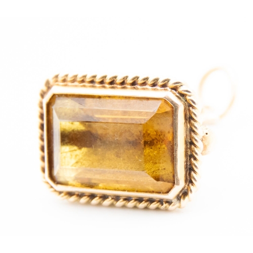 33 - Citrine Set Fob Pendant Mounted in 9 Carat Yellow Gold Attractively Detailed Floral Motifs 3cm High