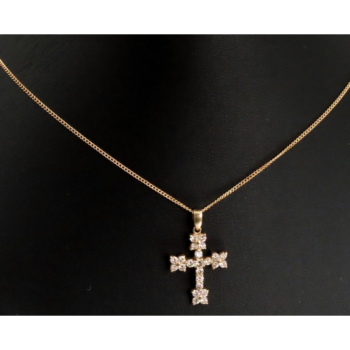 332 - Diamond Set Cross Pendant 2cm High Finely Detailed Set in 9 Carat Yellow Gold Total Diamond Carat We... 