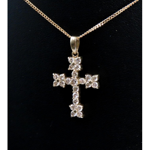 332 - Diamond Set Cross Pendant 2cm High Finely Detailed Set in 9 Carat Yellow Gold Total Diamond Carat We... 