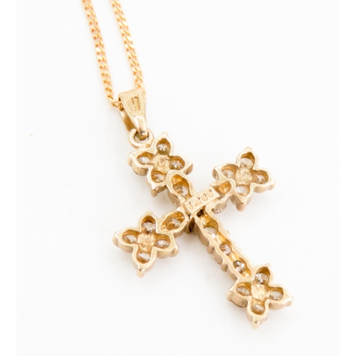 332 - Diamond Set Cross Pendant 2cm High Finely Detailed Set in 9 Carat Yellow Gold Total Diamond Carat We... 