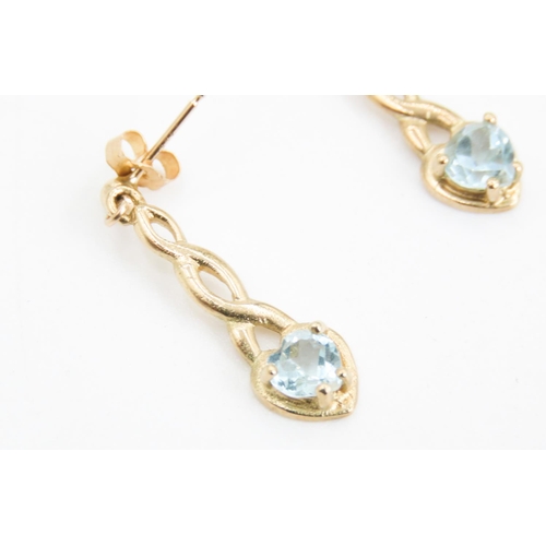 335 - Pair of Heart Cut Aquamarine Set Drop Earrings Mounted in 9 Carat Yellow Gold 2.5cm Drop