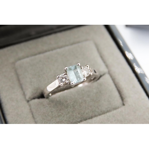 337 - Beaverbrook's Aquamarine and Diamond Three Stone Ring Set in 18 Carat White Gold Ring Size K and a H... 