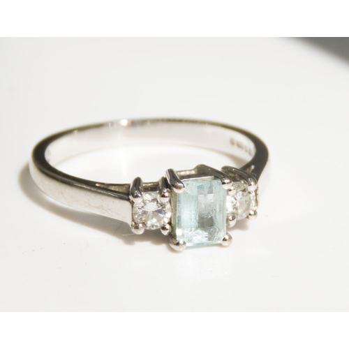 337 - Beaverbrook's Aquamarine and Diamond Three Stone Ring Set in 18 Carat White Gold Ring Size K and a H... 