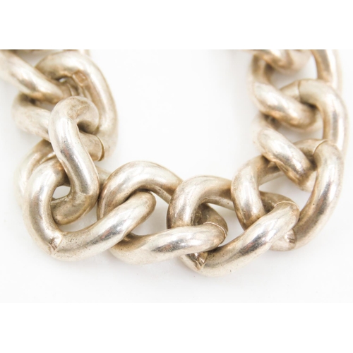 340 - Silver curb Link Bracelet 18.5cm Long Heart Form Clasp