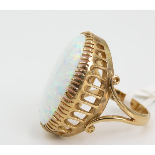 345 - Finely Detailed Basket Set Opal Single Stone Ring Mounted in 9 Carat Yellow Gold Ring Size P