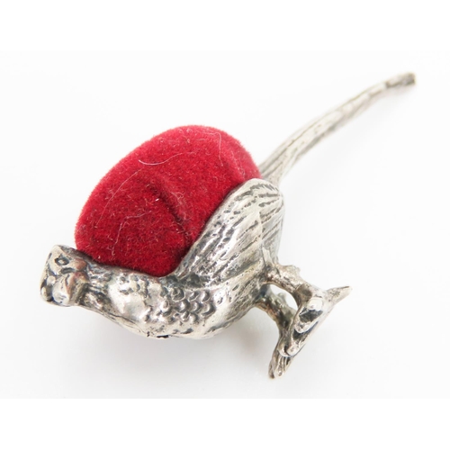 347 - Finely Detailed Silver Pheasant Pin Cushion 2cm High