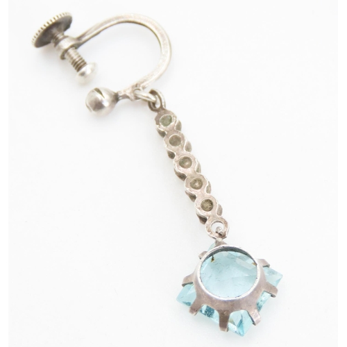 348 - Square Cut Aquamarine and Gemstone Set Ladies Drop Earrings Set in Silver Each 3cm Drop