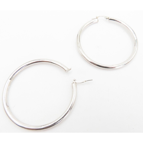 350 - Pair of 9 Carat White Gold Hoop Earrings 4cm Diameter