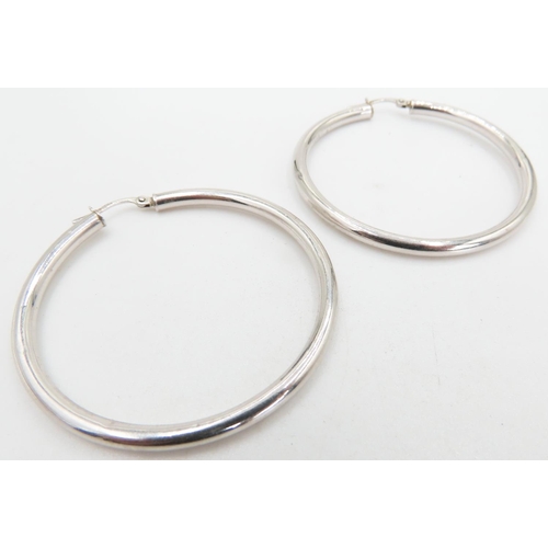 350 - Pair of 9 Carat White Gold Hoop Earrings 4cm Diameter