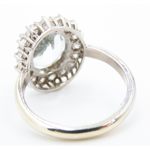 355 - Aquamarine and Diamond Set Ladies Cluster Statement Ring Mounted in 18 Carat White Gold Ring Size R